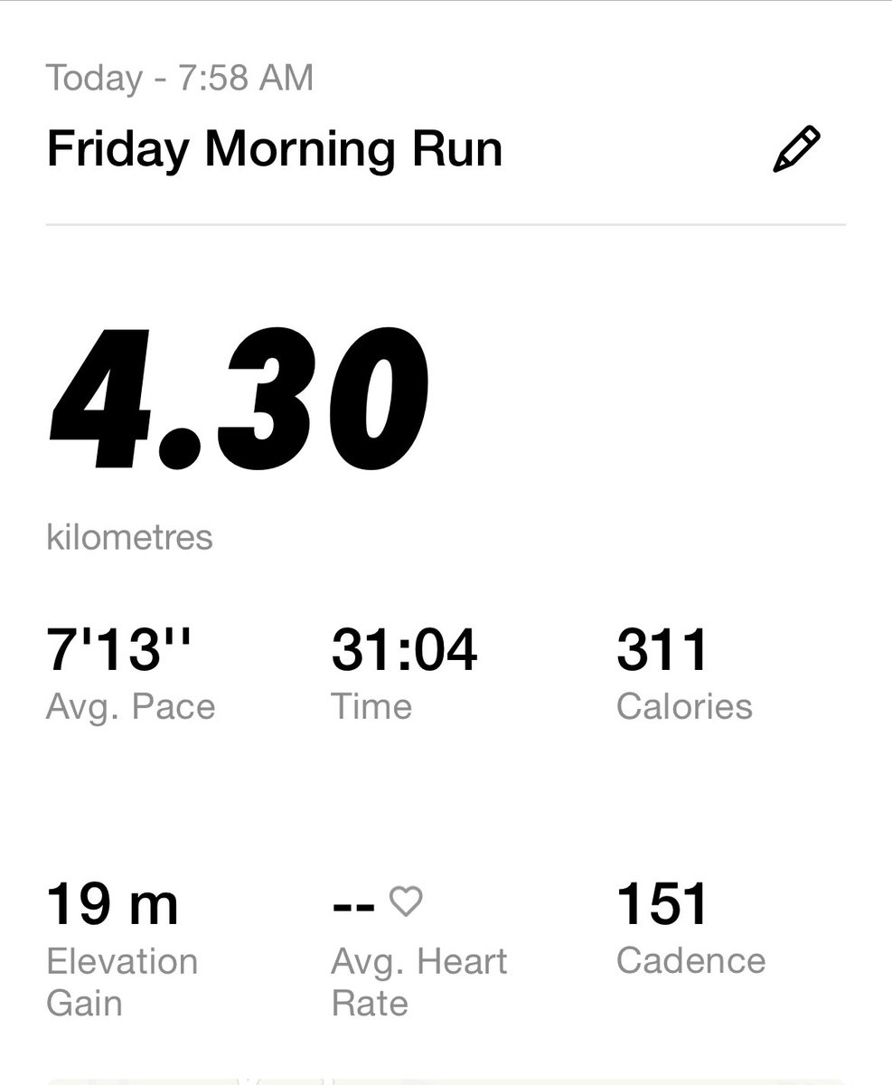 adityapuranik99's tweet image. Day 12 of #100DaysOfRunning 

Day 8, 9 - missed - work &amp;amp; lazy
Day 10 - 4.3k - ran my best speed till now, gym later (CTS)
Day 11 - 2.2k mostly walking - motivated a friend to join so had to keep their pace
Day 12 - 4.3k - good pace, maintaining speed, gym later (BB)