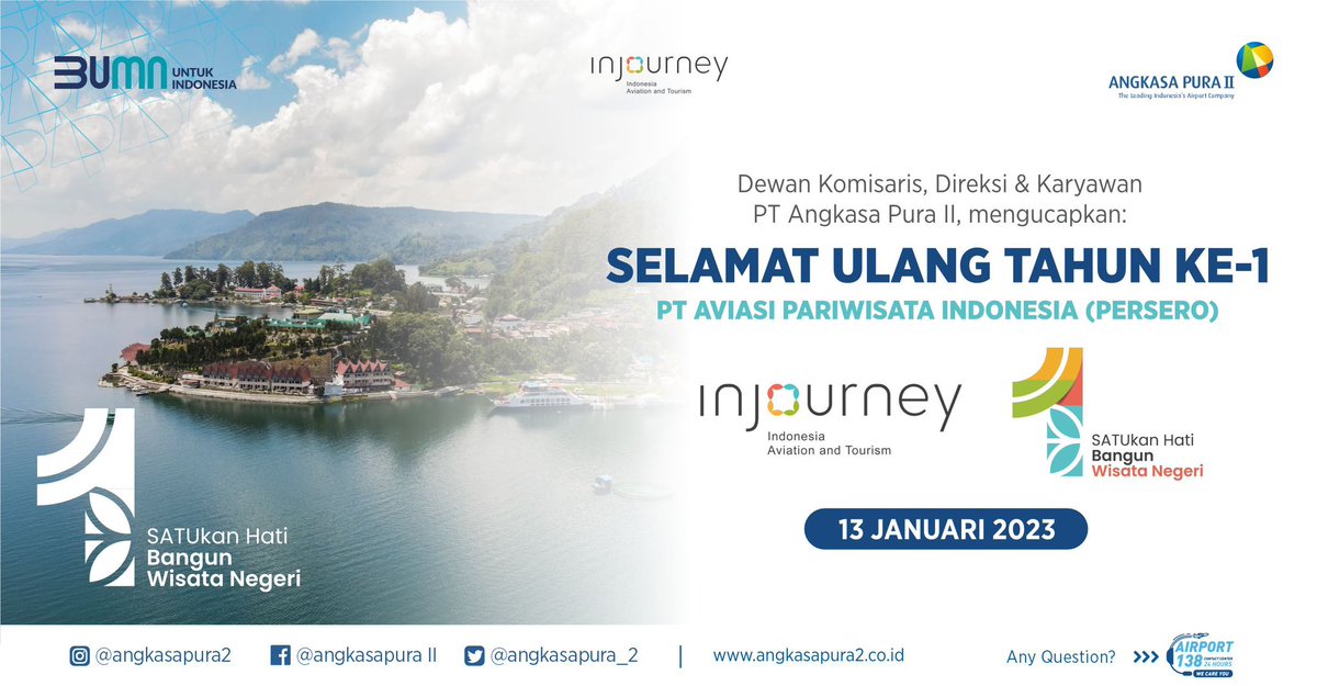 AP2_DTB's tweet photo. Selamat Ulang Tahun Ke- 1 PT.Aviasi Pariwisata Indonesia
Mari bersama “SATUkan Hati Bangun Wisata Negeri”
#SATUkanHatiBangunWisataNegeri 
#BanggaBerwisataDiIndonesia
#DiIndonesiaAja https://t.co/alzGe8GFsl