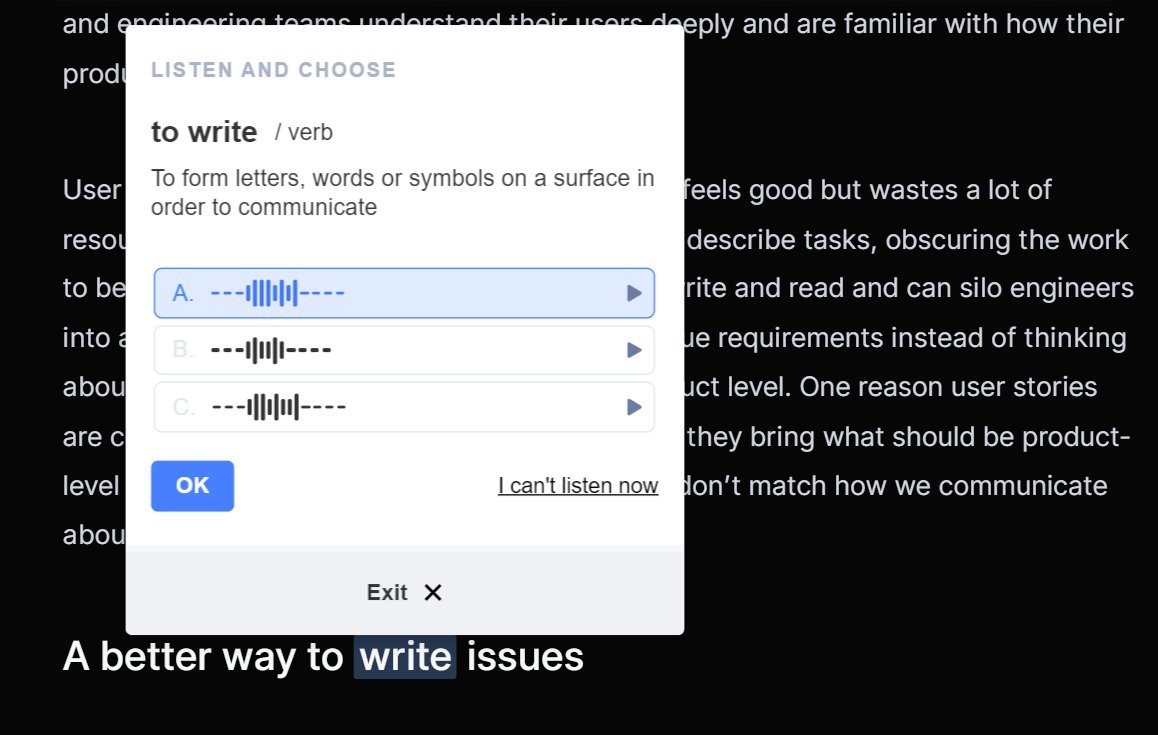 my absolute favourite feature we've launched recently: audio tests

feels so natural and getting it right is a huge hit of dopamine 💙