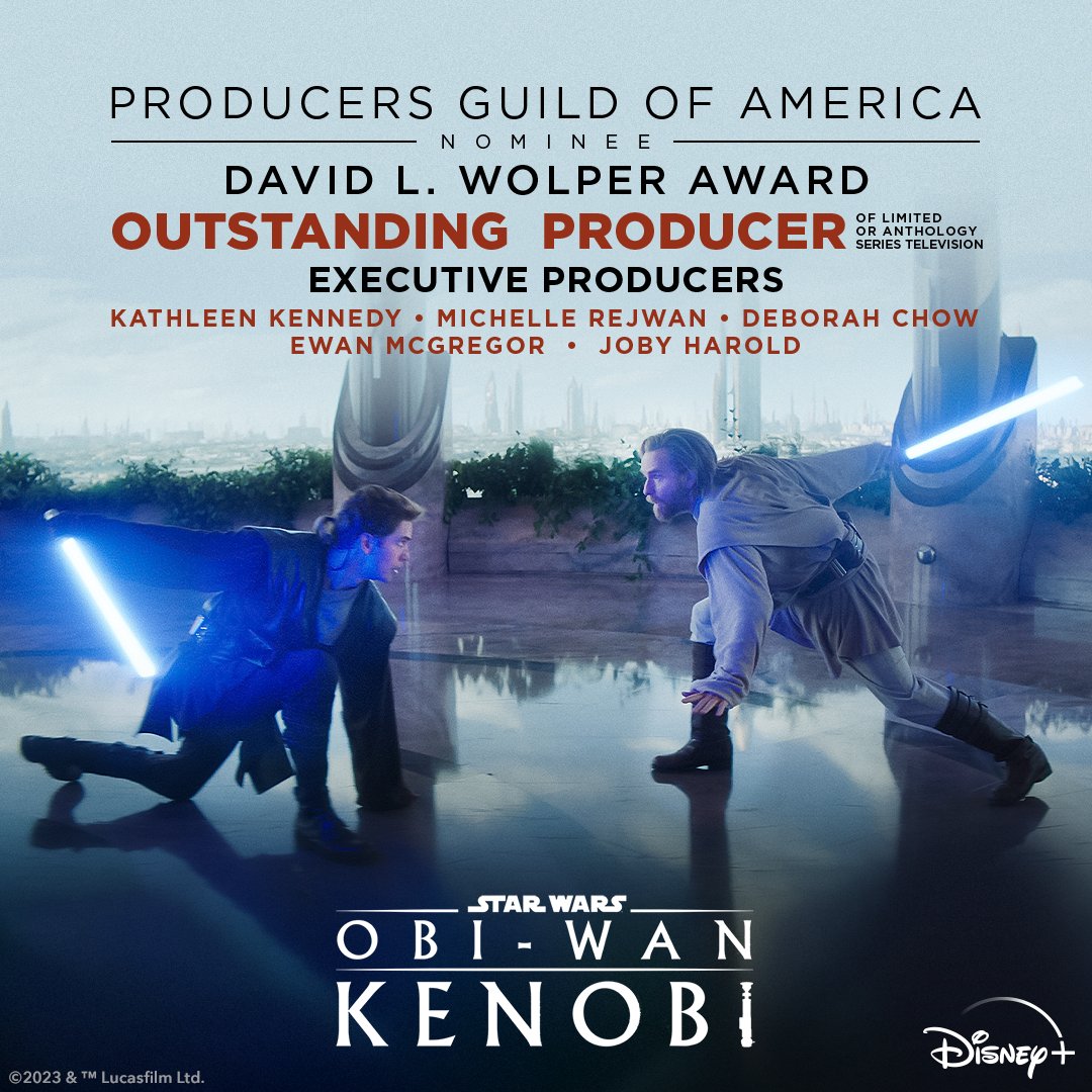 Congratulations to Kathleen Kennedy, Michelle Rejwan, Deborah Chow, Ewan McGregor, Joby Harold and #ObiWanKenobi for their #PGAawards nomination for Outstanding Producer of Limited or Anthology Series Television!