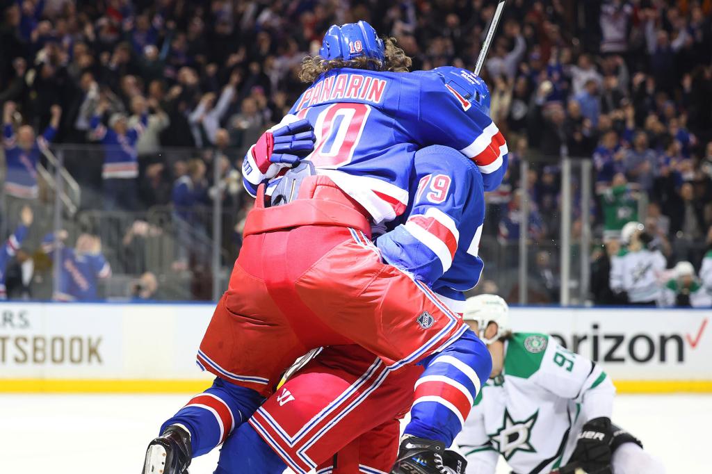 nypost's tweet photo. Rangers snag stunning OT win over Stars thanks to last-second goal https://t.co/C8J3mc5pMD https://t.co/GtCuSgvYhU