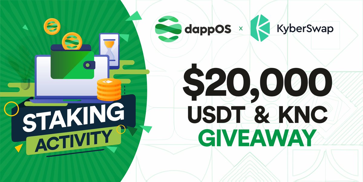 Dear #dappOS family! 👏

To celebrate our collaboration with <a href="/KyberNetwork/">Kyber Network</a> 
, #dappOS is excited to organize a #Staking activity!

🗓Jan 13, 2PM - Feb 3, 2PM (UTC+8)
🏆$20,000 in USDT &amp; KNC

To participate and for more details👇 
giveaway.cwallet.com/giveaway/3zp3AK

#Web3 #Giveaway