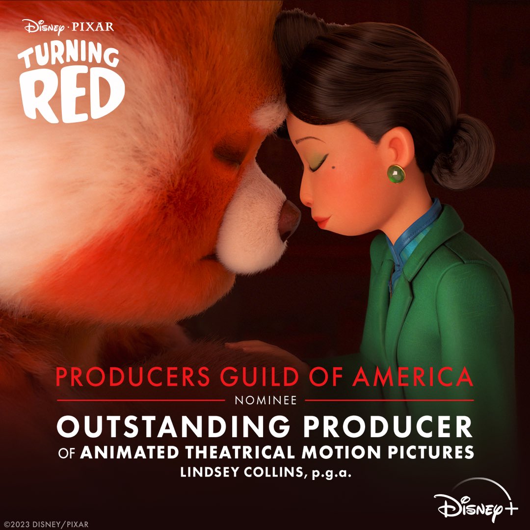 Congratulations to Lindsey Collins and #TurningRed for their #PGAawards nomination for Outstanding Producer of Animated Theatrical Motion Pictures!
