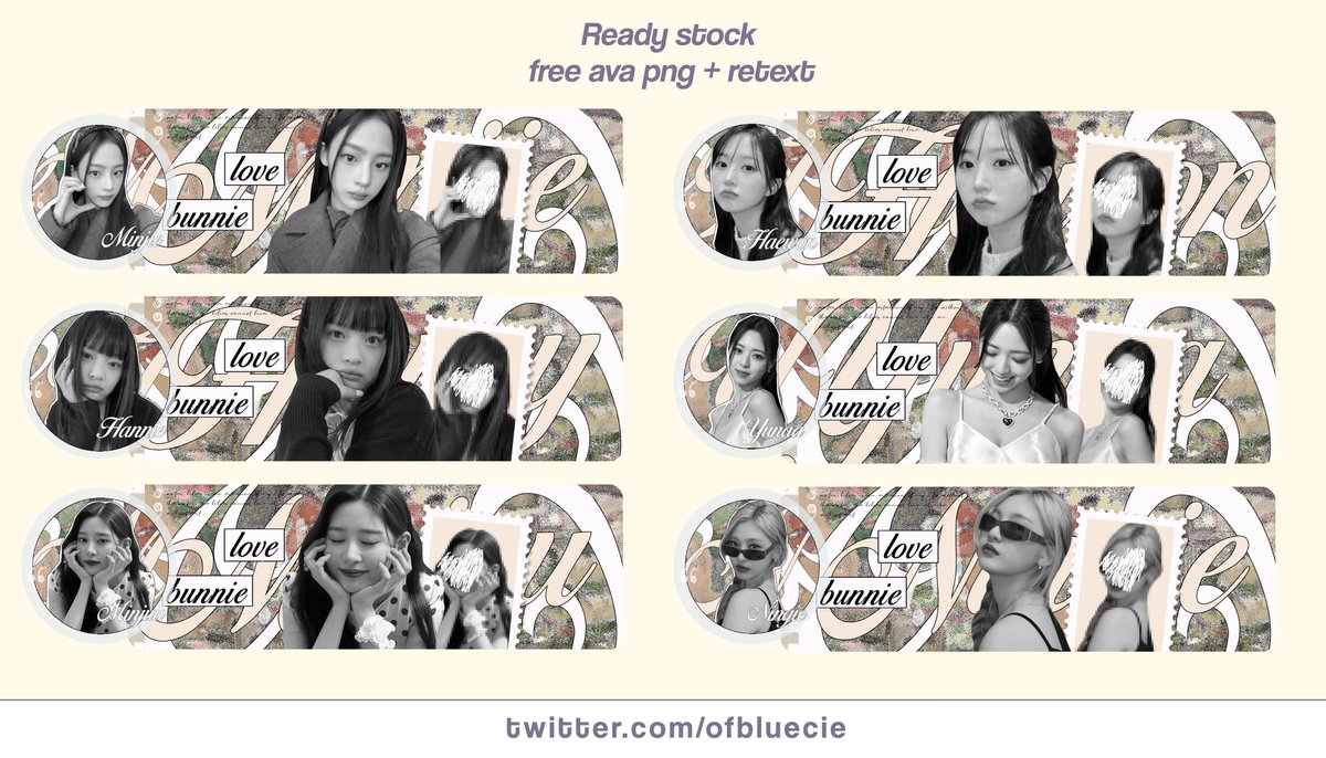 Halo kak, aku ada ready stock layout gg 8k/each udah free retext + ava png lohh ૮ • ﻌ - ა🌷

sold: hanni, rei, ningning
