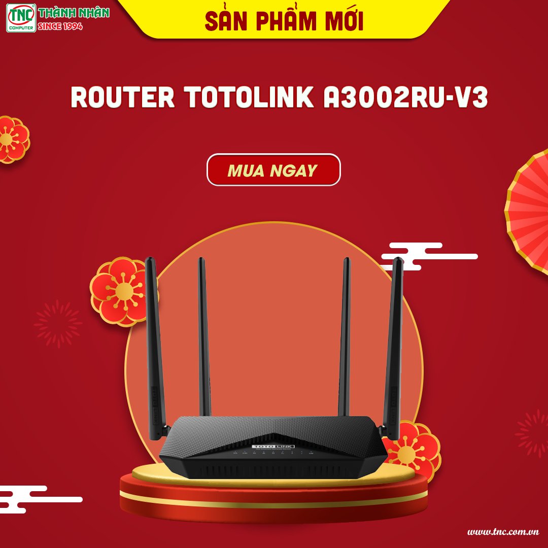thanhnhan_vn's tweet image. Router Totolink A3002RU-V3
tnc.com.vn/router-totolin…
Giao tiếp: 4 x 1000Mbps LAN; 1 x 1000Mbps WAN ; USB 2.0
Tốc độ: 2.4GHz: Up to 300Mbps /5GHz: Up to 867Mbps
Anten: 2 ăng ten băng tần 2.4GHz (5dBi); 2 ăng ten băng tần 5GHz 
#Router #Totolink #A3002RU #routerwifi #wifi #tnc