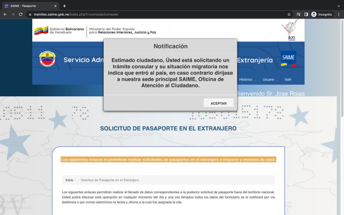 Josericrojas's tweet photo. Hola @VenezuelaSaime, me sale este error desde hace más de seis y meses, en la @EmbaVenMexico no me pudieron ayudar y mi pasaporte se venció en diciembre y quiero pedir uno nuevo. Hay posibilidad de que me ayuden porfa? #savemyidentity https://t.co/bN646CqtHY