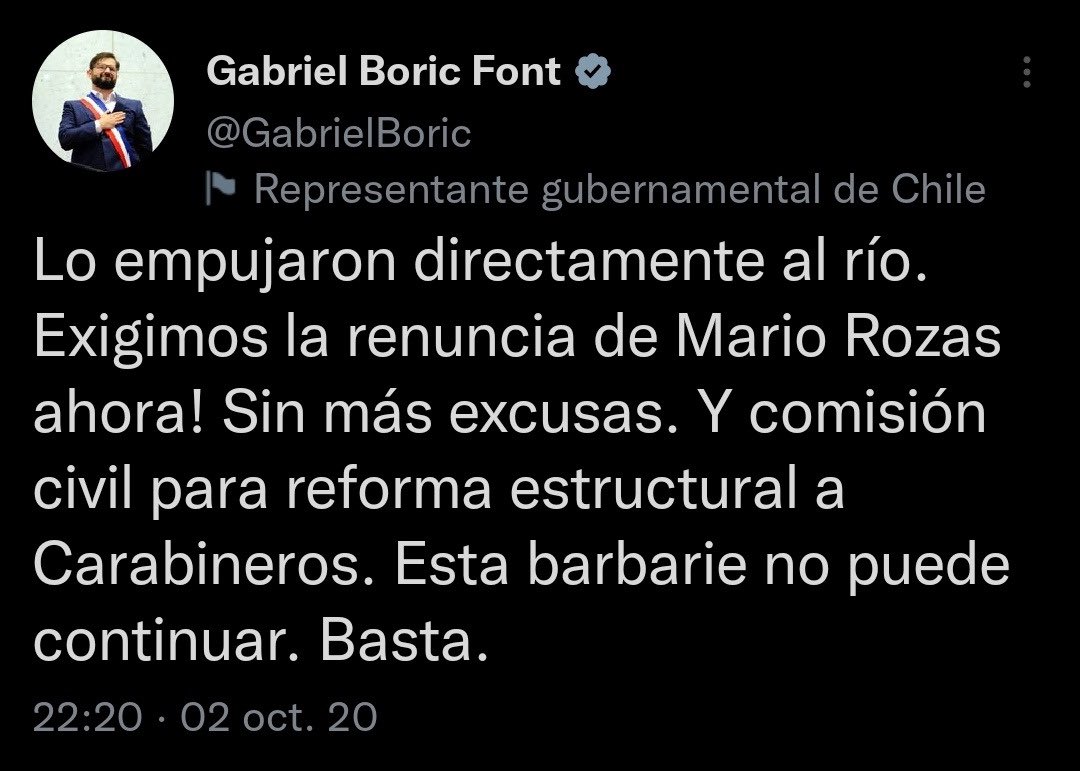 tello_21's tweet photo. Espero que pidas disculpas al carabinero y a su familia @GabrielBoric por este pésimo tweet. https://t.co/5fdcw5sJGs https://t.co/T0iVXKXjKr