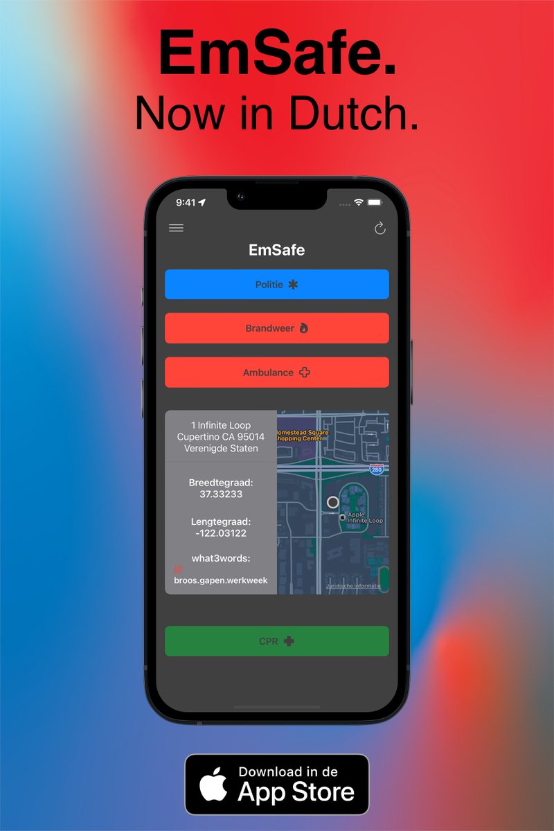 EmLoopSoftware's tweet photo. 🇳🇱 EmSafe is now available in Dutch!

This update makes accessing emergency services and healthcare easier for millions of people around the world.

Download today! https://t.co/KiL3qLlNDS https://t.co/4MEVdnswJd