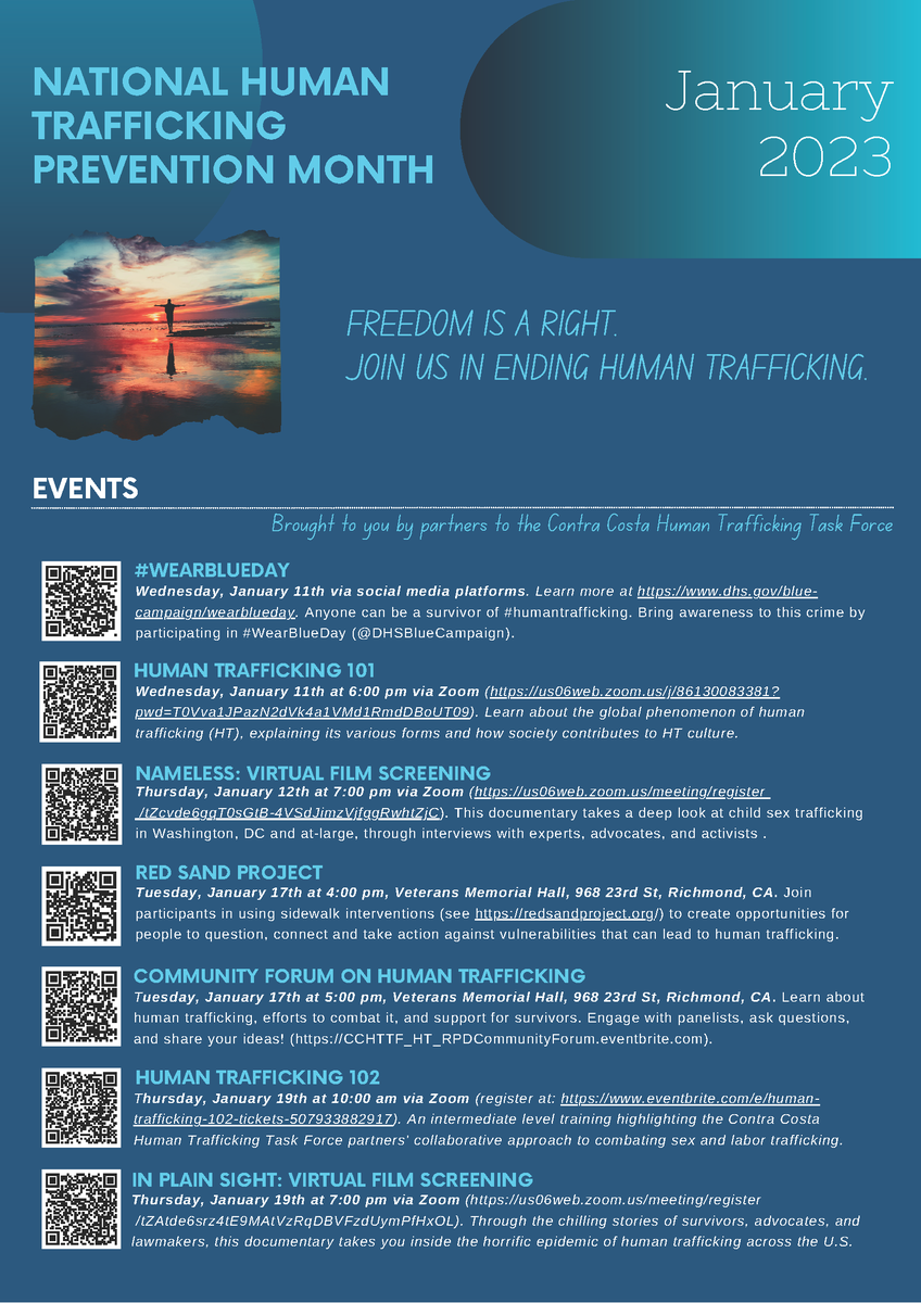 CoCoSchools's tweet photo. Human Trafficking - it is happening in our County. The Contra Costa Human Trafficking Task Force created this flyer with important resources. Please read it and share this information about National Human Trafficking Prevention Month.  https://t.co/rnbNMSYlhq. https://t.co/IpwYBxKGO5
