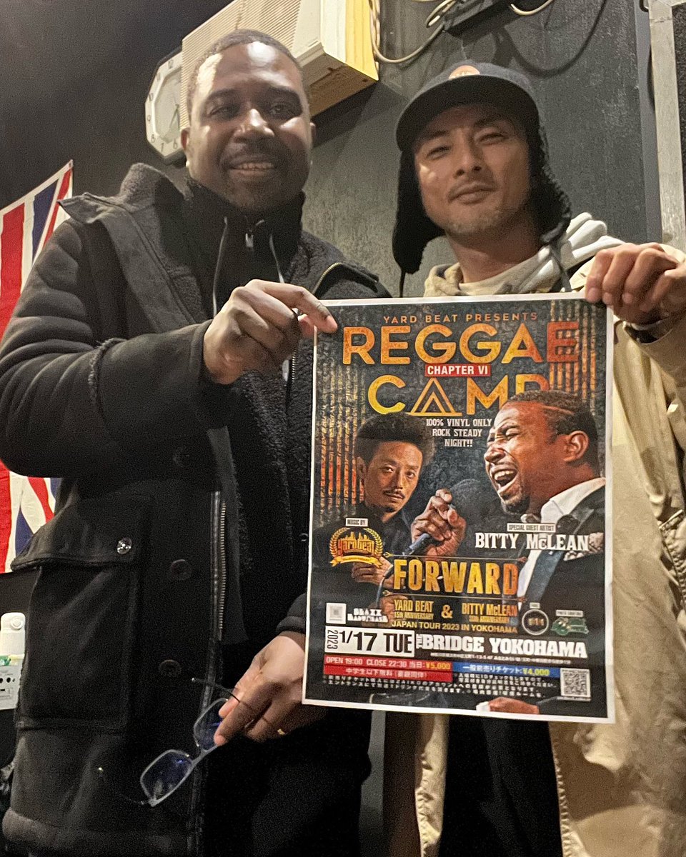 BOOOOOYAKA_SHA's tweet image. 一昨日と昨夜、2夜連続でビティーとLINK UP👍本日の大阪からYARD BEAT &amp;amp; Bitty McLean JAPAN TOURスタート🇯🇵そして来週1/17火曜はVINYL ONLYのROCK STEADY NIGHT🍩横浜公演はかなりレアですよ‼️前売りチケットもまだまだ絶賛発売中です♪🎫皆様この機会を是非お見逃しなく☝️
#bittymclean #yardbeat