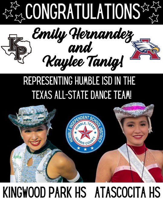 We are incredibly proud of the Top Officers from KPHS &amp; <a href="/Ahspatriettes/">AHS Patriettes</a> for representing Humble ISD as members of the All-State Dance Team for the Texas Dance Educators Association!  New friendship!❤️💚⭐️ <a href="/HumbleISD/">Humble ISD</a> <a href="/HumbleISD_KPHS/">Kingwood Park HS</a> <a href="/HumbleISD_Arts/">Humble ISD Fine Arts</a> <a href="/HumbleISD_AHS/">The Atascocita HS</a>