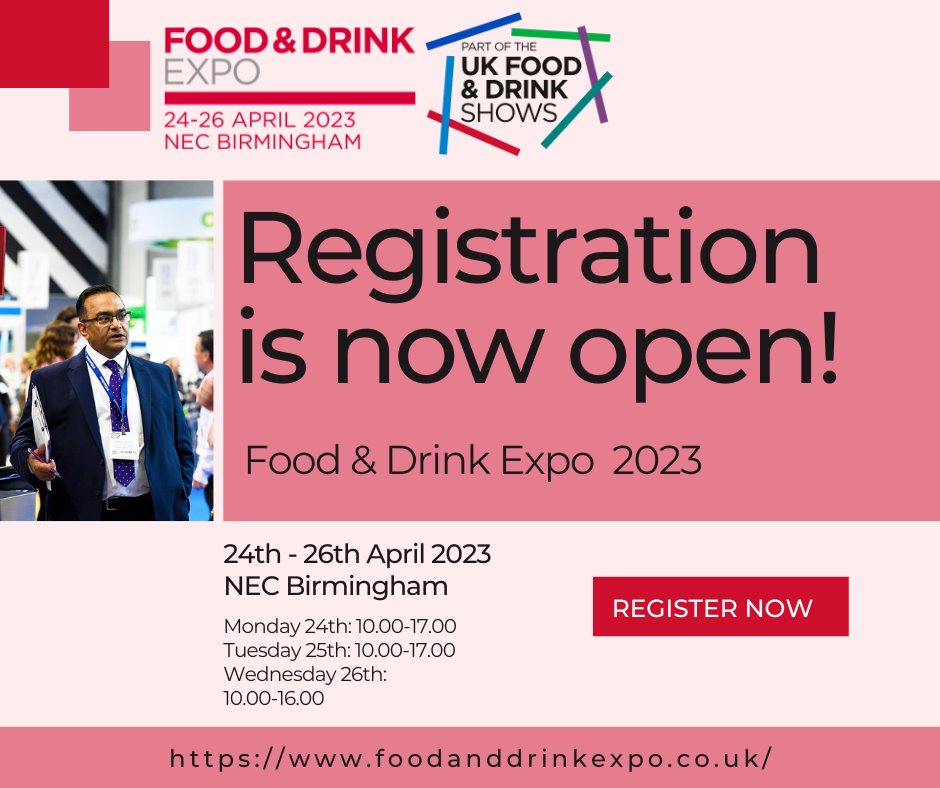 We are pleased to announce that visitor registration for the Food &amp; Drink Expo is now open. 🎉

We look forward to welcoming you at the Food &amp; Drink Expo!

You can register here: food-drink-expo-2023.reg.buzz
#FDE23 #FoodandDrinkExpo #FoodandDrinkNews #FoodandDrinkInsight #FoodExpo