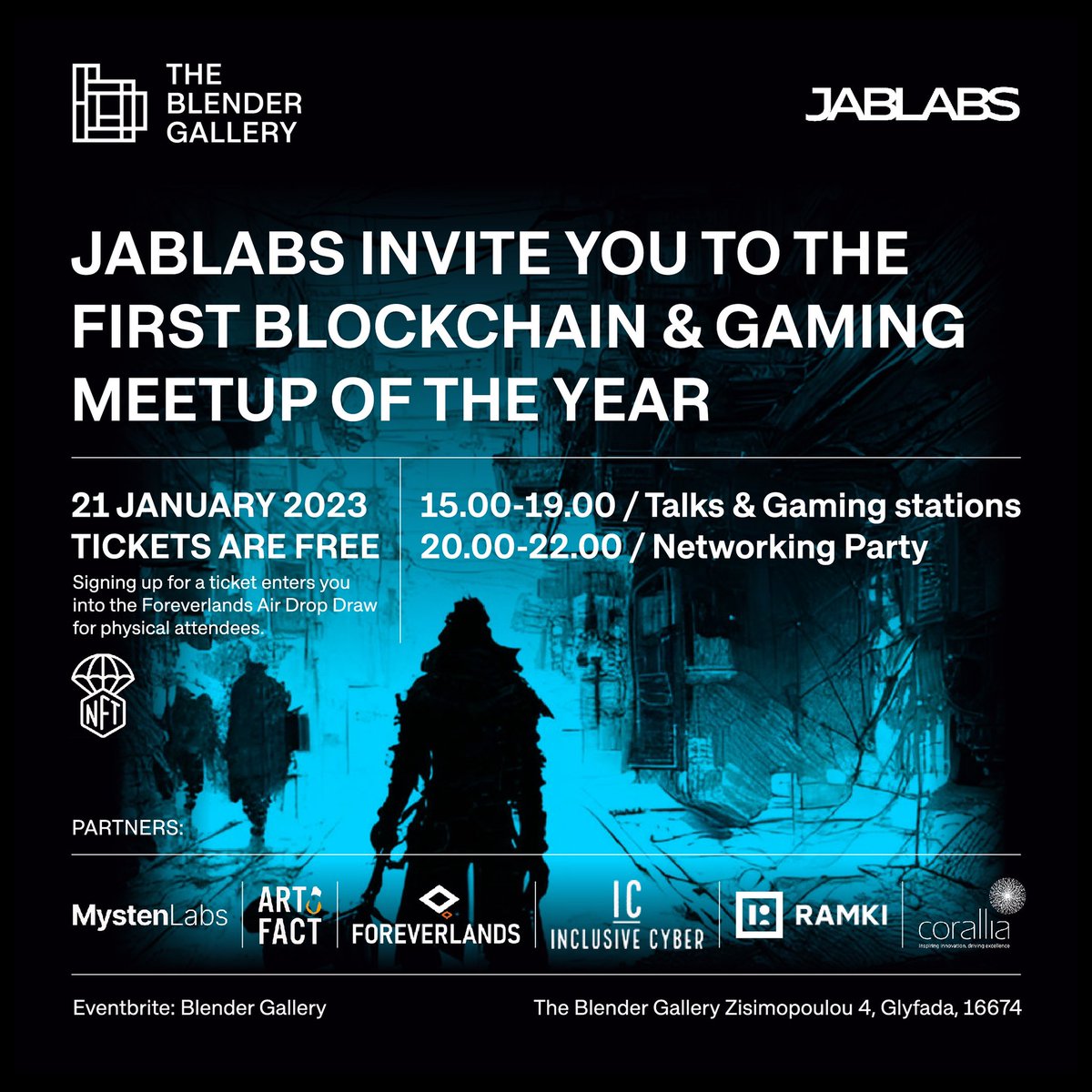 Attention to all blockchain gaming and NFT enthusiasts! On the 21st of January @jablabs_io is hosting the first blockchain &amp; gaming meetup of 2023 👾👾👾 at The Blender Gallery. This FREE-to-attend event aims to connect seasoned gamers with anyone interested in NFTs. RSVP only.