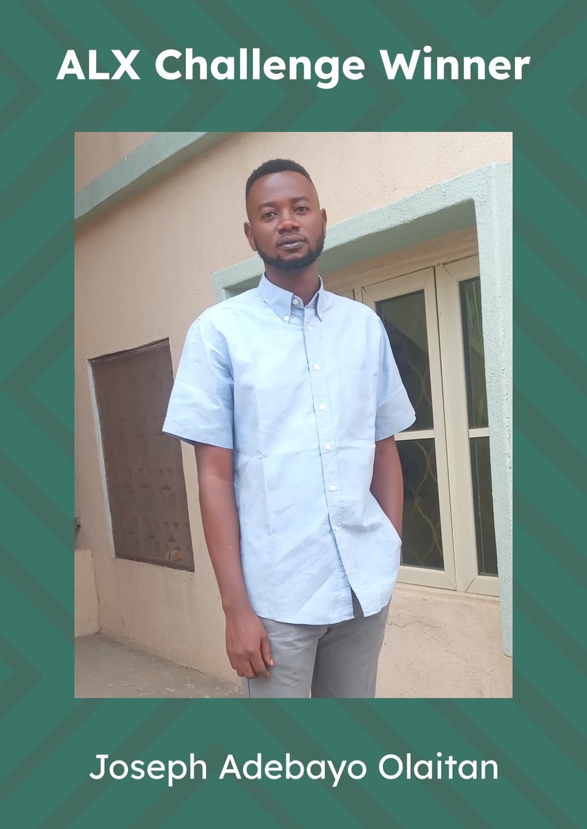 alx_africa's tweet photo. Meet our winners! 

Joseph Adebayo Olaitan is the winner of challenge 4, he is from Cohort 10. 

For what he hopes to achieve with tech, he said, "I want to create solutions to help people do their job as efficiently as possible."

#alx #alxafrica #alxchallenge #tech #solutions https://t.co/8XE90sllJi