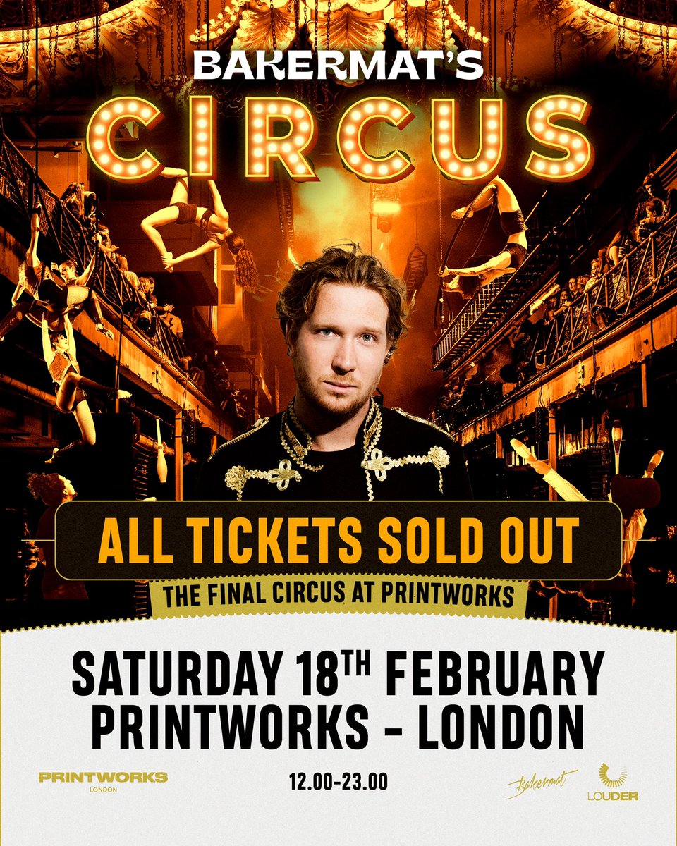 Bakermat (@bakermatmusic) on Twitter photo SOLD OUT! Iām very proud and excited that 5.000 people bought a ticket for Bakermatās Circus at <a href="/Printworks_LDN/">Printworks London</a>! Be ready for this legendary Circus, one last time at the iconic Press Halls! šŖ SOLD OUT! Iām very proud and excited that 5.000 people bought a ticket for Bakermatās Circus at <a href="/Printworks_LDN/">Printworks London</a>! Be ready for this legendary Circus, one last time at the iconic Press Halls! šŖ
