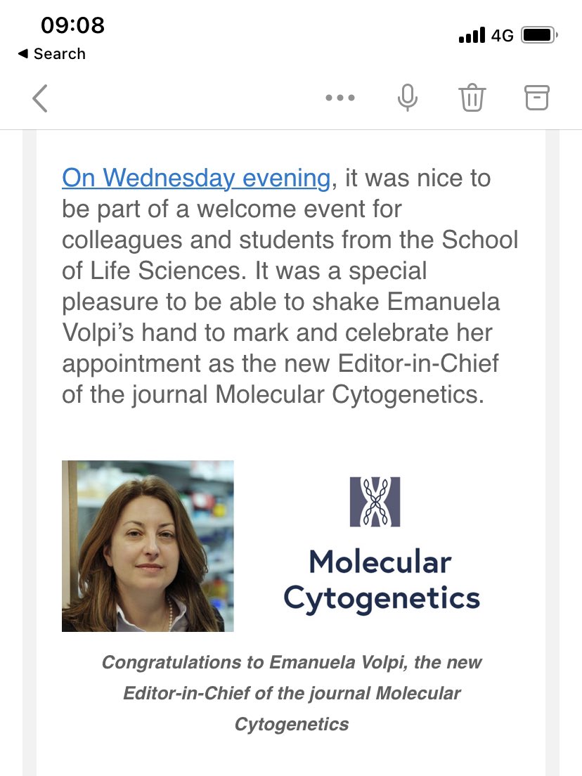 Moonisah_Wmin's tweet image. Congratulations @emanuela_volpi on your new appointment as Editor in Chief of Molecular Cytogenetics!! So nice to see you in the VC’s blog this morning 🎉