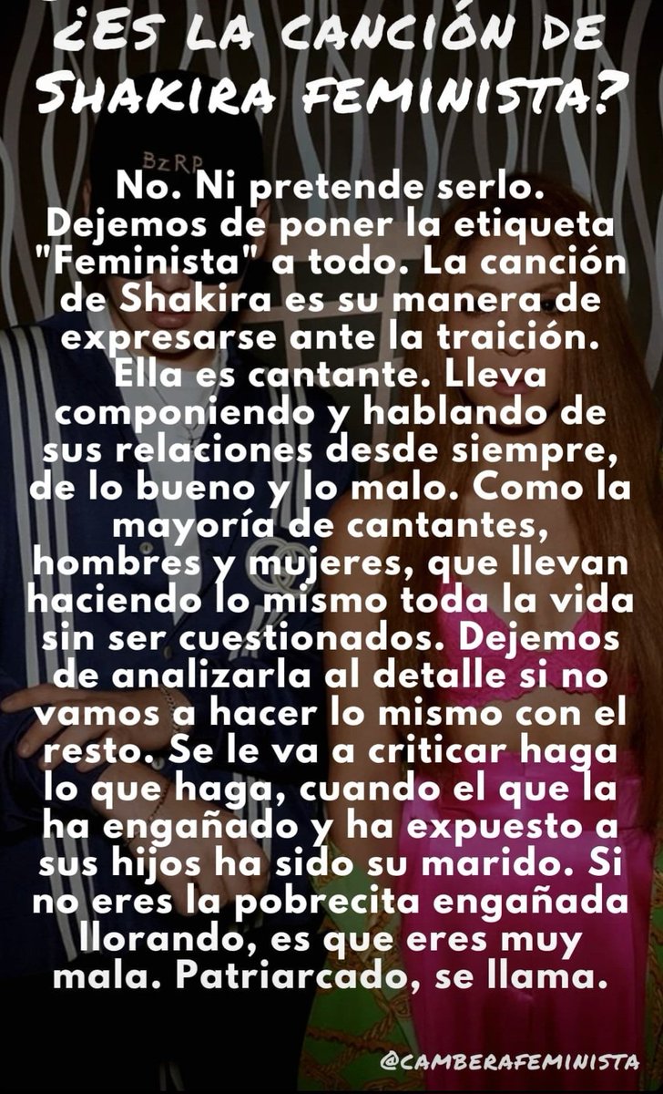 ¿Es feminista la canción de Shakira? En absoluto, y no creemos que lo busque, ni tenga que serlo. Quienes así lo defienden buscan politizar sus propios gustos.
Lo que sí es machista es criticar a una mujer por algo que ves normal en un hombre #SesgoPatriarcal #Claramente