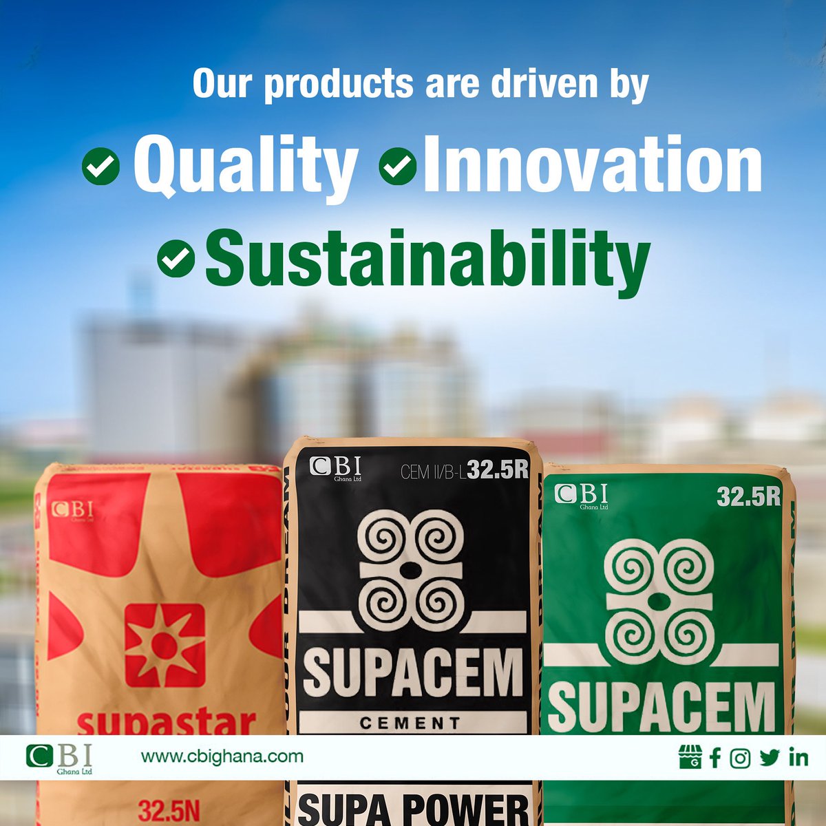 cbighana's tweet photo. At CBI Ghana, delivering quality and innovative products and solutions is at the heart of what we do.

This is how we build progress for people and the planet.

Always Choose #Supacem &amp; #Supastar 😉✌️. Proudly #MadeInGhana 🇬🇭 https://t.co/6KB3DtI1kk