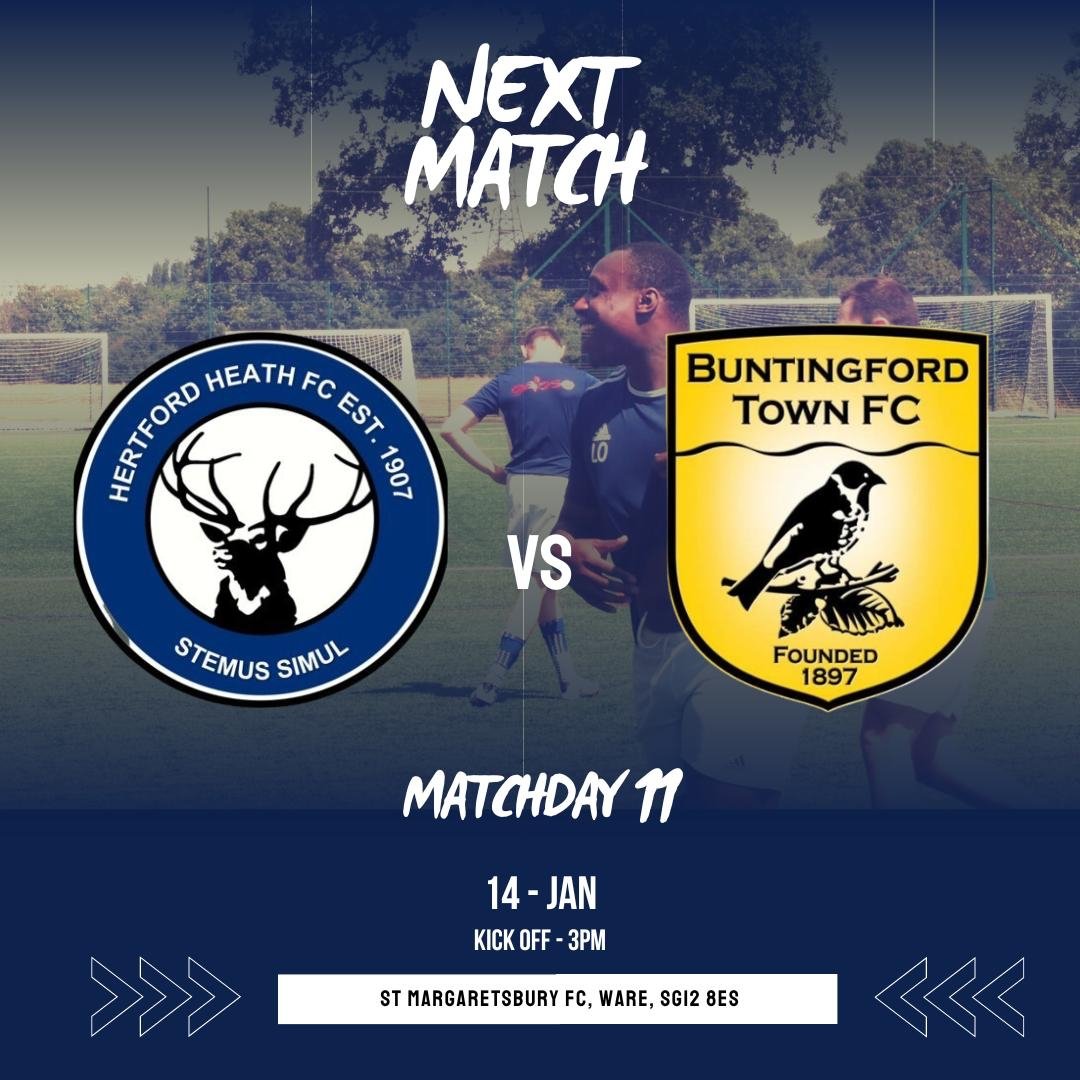 This weekend we host @BuntTownFC in the @hscfl Premier division at St Margretsbury. We hope to carry on where we left off before the Christmas break. #nonleaguefootball #90MinutesLive @NonLeaguePaper @NonLeagueCrowd @TonyIncenzo @90minutesehr