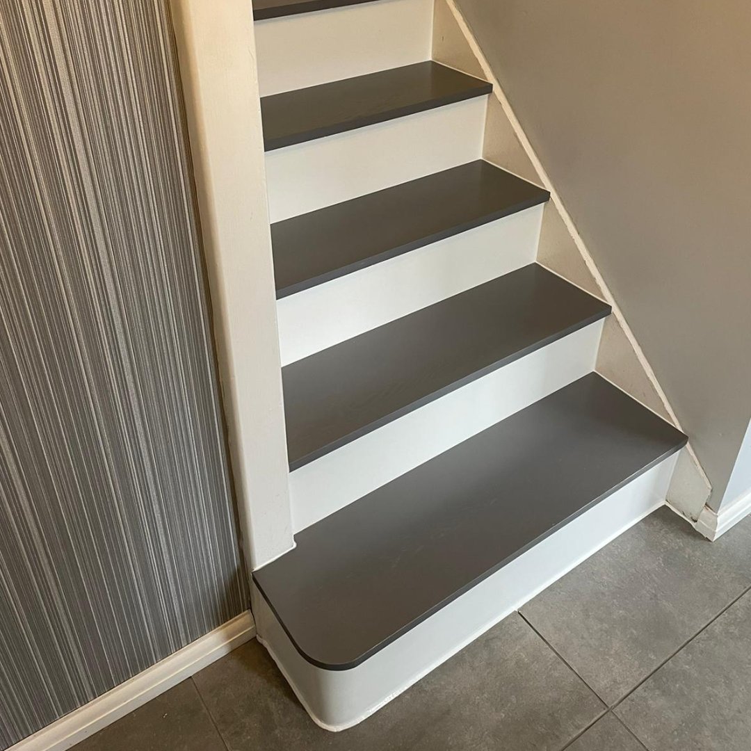 Here’s a look at our premium oak stair cladding in our Belgian Grey option with laminated white risers. 

We understand that everyone’s home is different, so we offer a FREE design consultation to ensure you get the best match for your home. 

#staircaserenovation #remodeling