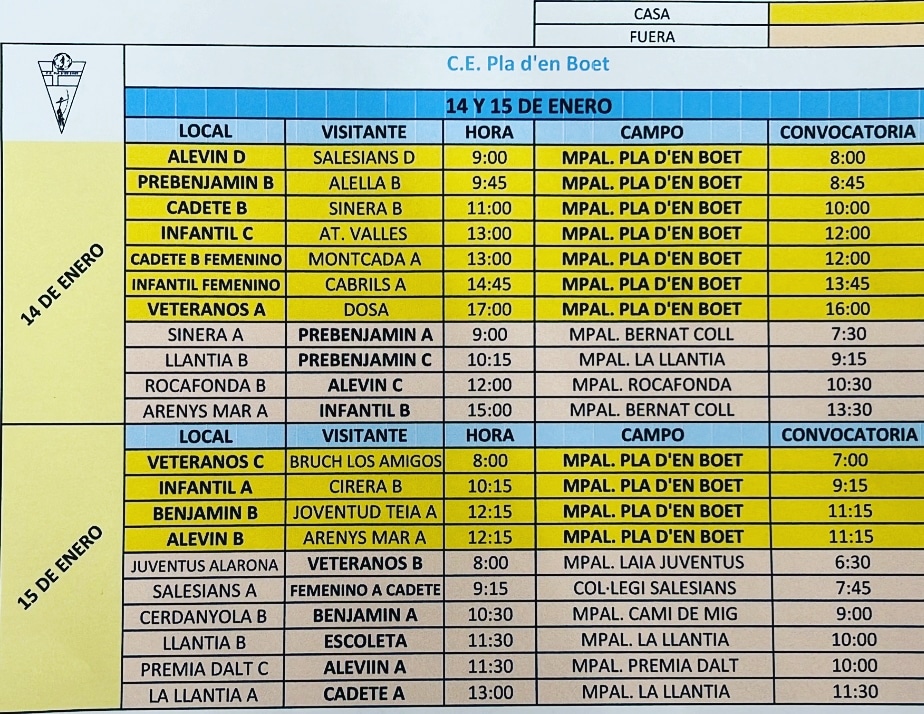 Partidos del fin de semana de todos nuestros equipos!!
Mucha suerte a tod@s!!!