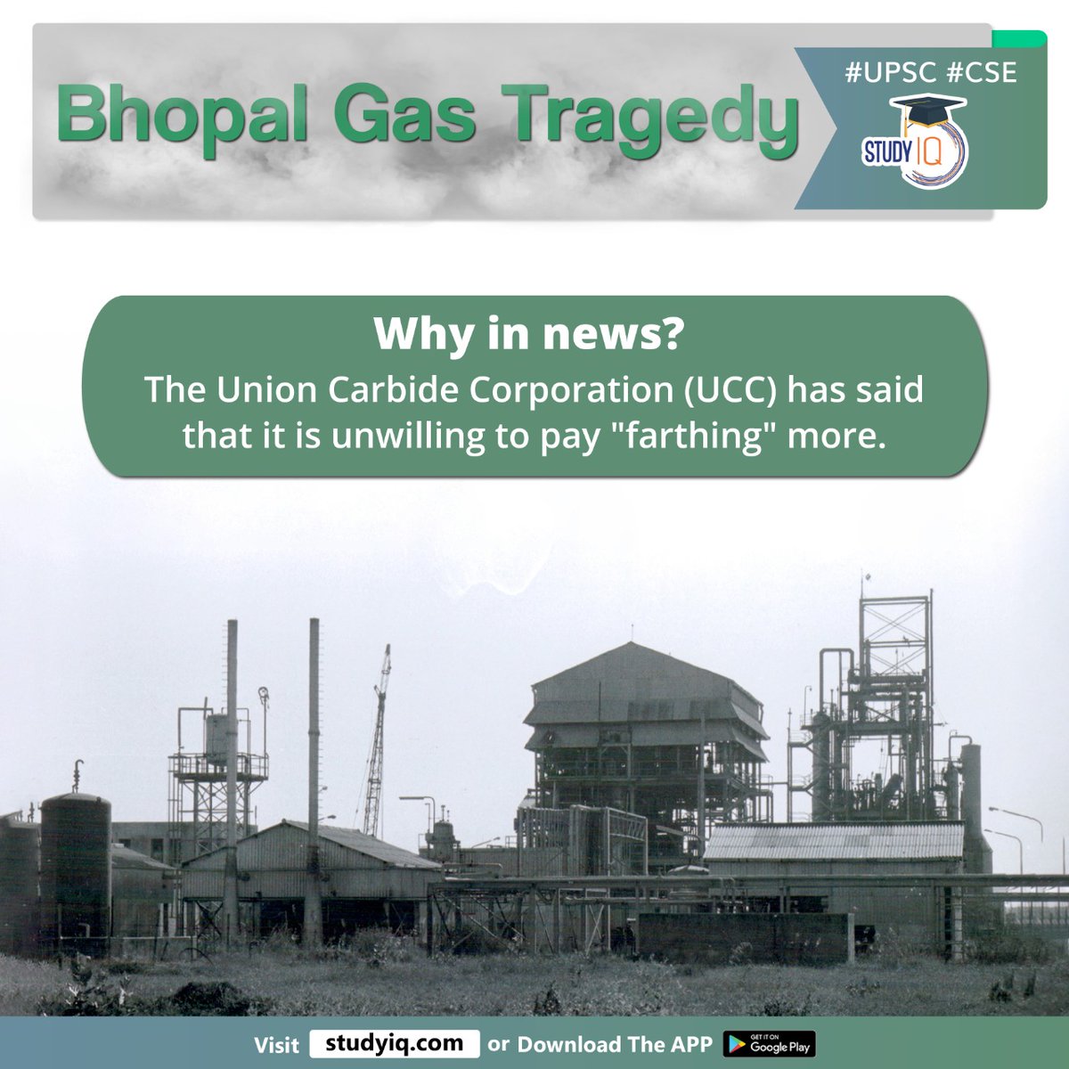 upsciq's tweet photo. Bhopal Gas Tragedy
#bhopalgastragedy #whyinnews #unioncarbidecorporation #ucc #methylisocyanate #mic #unioncarbideindialimited #ucil #bhopal #madhyapradesh #publicliabilityinsuranceact #enviromentrelieffund #bhopaldisaster #highlyflammable #upsc #cse #ips #ias https://t.co/O5tJUz9q2j
