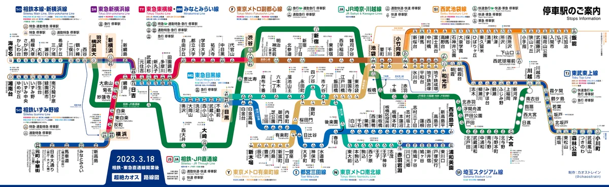 細かすぎて記載できない？東横-相鉄直通を気に路線図を書いてみると…。