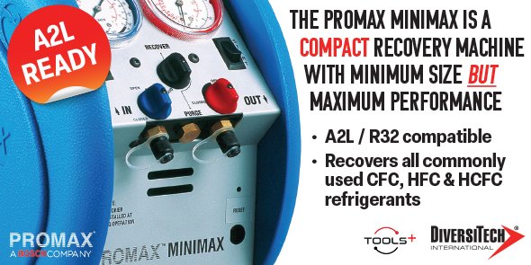 PumpHouseLtd's tweet image. MINIMUM SIZE with MAXIMUM PERFORMANCE!
The PROMAX MINIMAX from @PumpHouseLtd is a compact refrigerant recovery machine that packs a punch!!

See more...
pumph.co.uk/product/promax…

#thediversitechway #a2lready #toolsplus #refrigerantrecovery #BoschProfessional #promax
