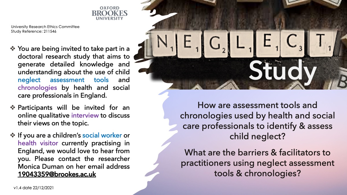 Hi. I am renewing a call for participants in a child neglect study. Health visitors are rarely directly involved in research, despite their views being invaluable in improving future practice. I would be privileged to hear your views and experiences on the matter @HealthVisitorUK