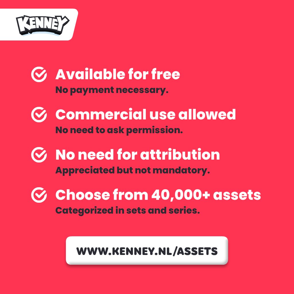 Why choose Kenney #gameassets for your next project or prototype?

✨ Available for free
✨ Commercial use allowed
✨ No need for attribution
✨ Choose from 40,000+ assets

kenney.nl/assets

Which of these is most important to you? Let me know!