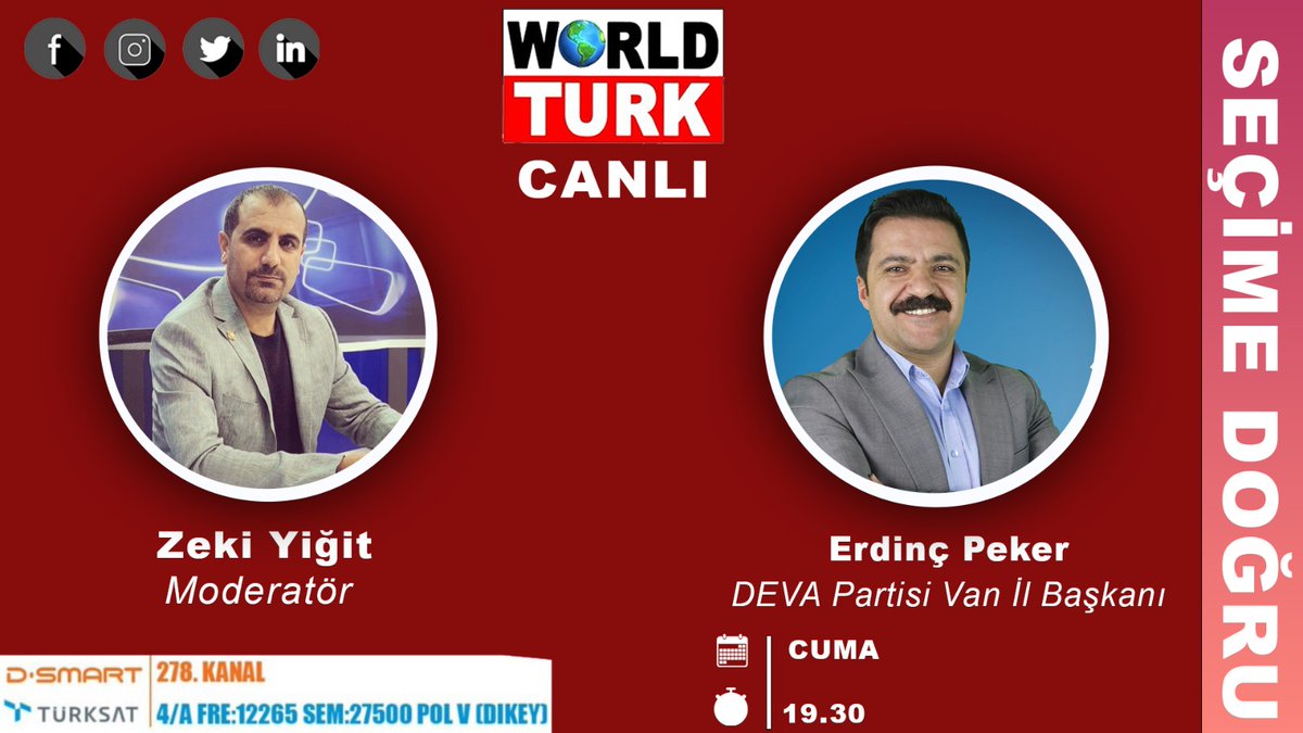 DevaVanKurdi's tweet photo. Serokê Parêzgeha me Erdinç Peker îro di saet 19:30'an de dê bibe mêvanê bernameya 'Seçime Doğru' ya ku Zeki Yiğit amade dike.

@erdincpeker1 
@worldturk_ https://t.co/rTvXgiUsTf