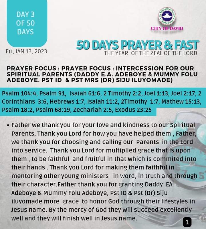 RCCGCityofDavid's tweet photo. DAY 3 Prayer Points for #50DaysFast - Friday , January 13, 2023
Also see details of our daily prayer schedule during the Fast.
#RCCGFast
#RCCGFast2023
#CODDailyPrayerPoints https://t.co/D4hP0OAYAA