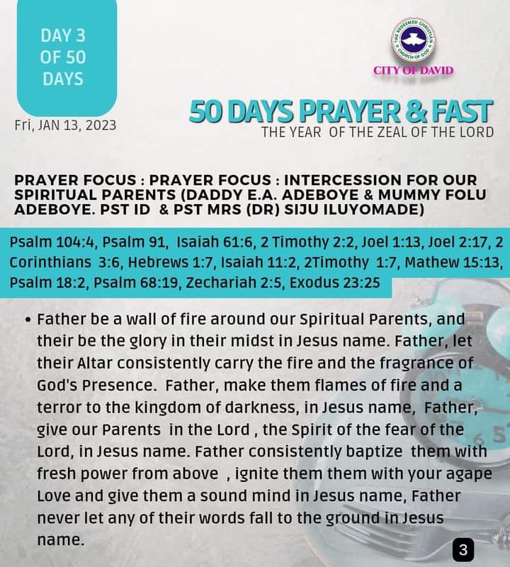 RCCGCityofDavid's tweet photo. DAY 3 Prayer Points for #50DaysFast - Friday , January 13, 2023
Also see details of our daily prayer schedule during the Fast.
#RCCGFast
#RCCGFast2023
#CODDailyPrayerPoints https://t.co/D4hP0OAYAA
