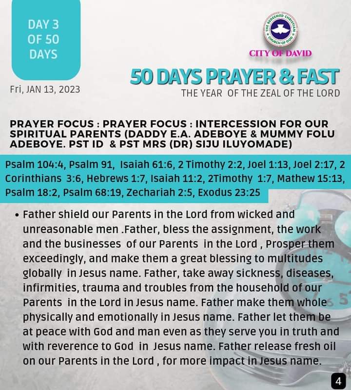 RCCGCityofDavid's tweet photo. DAY 3 Prayer Points for #50DaysFast - Friday , January 13, 2023
Also see details of our daily prayer schedule during the Fast.
#RCCGFast
#RCCGFast2023
#CODDailyPrayerPoints https://t.co/D4hP0OAYAA