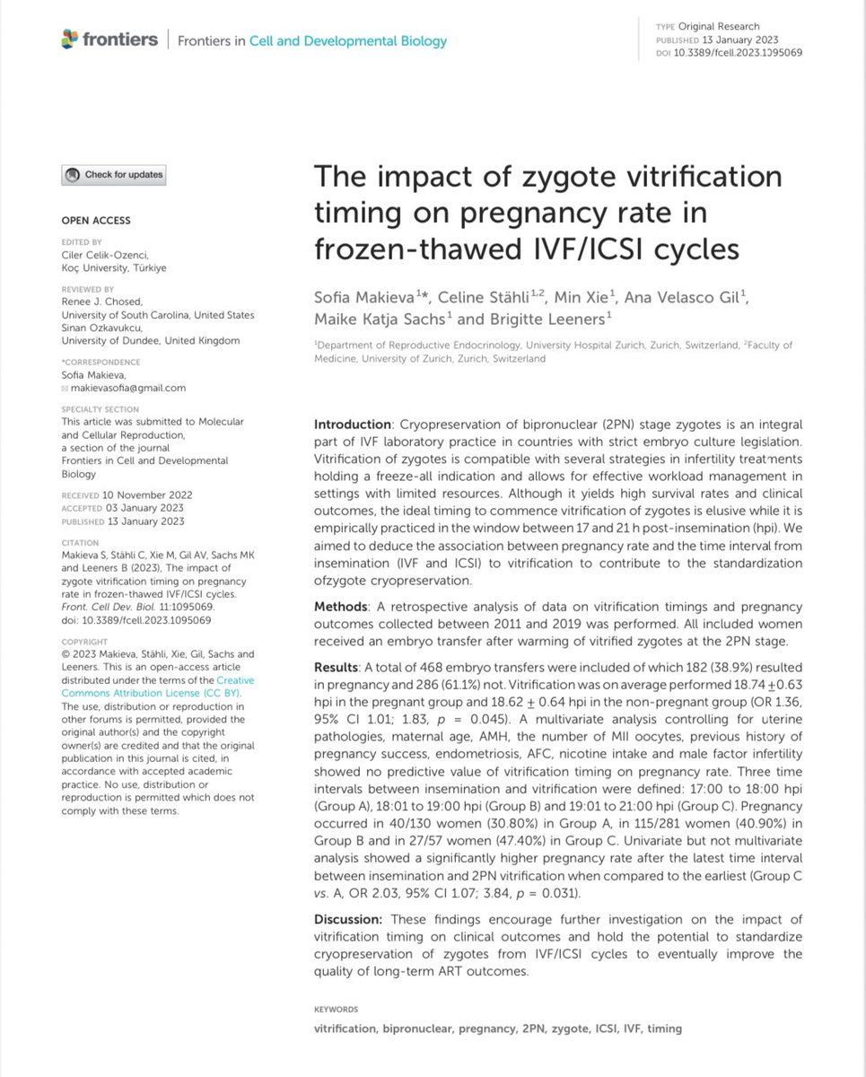 MakievaSofia's tweet photo. ❄️When do you freeze zygotes?❄️

We found that vitrifying 19 hours post insemination results in higher chance of pregnancy. 

This work is now published in @FrontiersIn! @AnaVelasco__ @MaikeKahr 

🔗https://t.co/dQPJNm2Ec8 https://t.co/3WWwCUqMdG