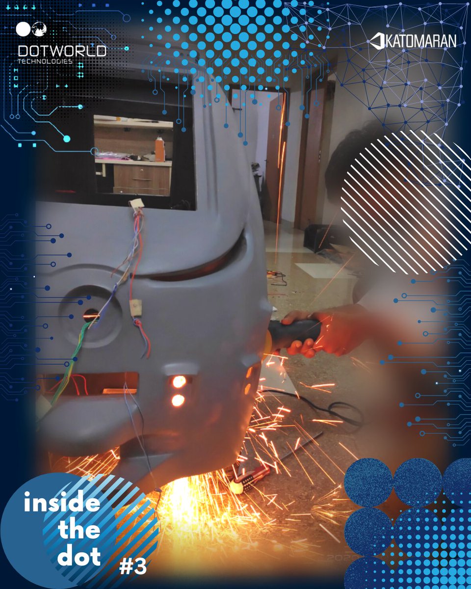 DotworldIndia's tweet photo. Let the Sparks curve in your wake
With every carve that you make.
Join us #InsideTheDot for an exclusive glimpse of how we cut the FRP body in order to integrate it with the steel frame of our robot.
#manufacturing #mechanicalengineering #robotics
#Dotworld #Katomaran https://t.co/jpbrN0tAf0