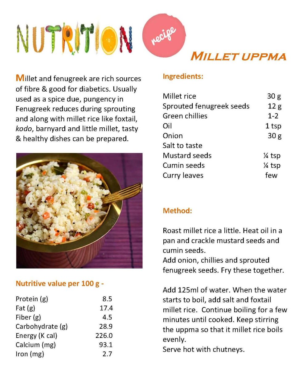MSSRF (@mssrf) on Twitter photo #Return2Millets this #IYM2023‼️
#Millets have rich #dietary #fibre, effective in controlling #diabetes, & packed with a variety of #nutrients
#MSSRF_IYM2023 encourages #TraditionalFoods
with #MilletRecipes for #BetterHealth
<a href="/IYM2023/">International Year Of Millets 2023</a> <a href="/MoHFW_INDIA/">Ministry of Health</a> <a href="/MOFPI_GOI/">Ministry of Food Processing Industries</a> <a href="/fssaiindia/">FSSAI</a> <a href="/nstomar/">Narendra Singh Tomar</a> #Return2Millets this #IYM2023‼️
#Millets have rich #dietary #fibre, effective in controlling #diabetes, & packed with a variety of #nutrients
#MSSRF_IYM2023 encourages #TraditionalFoods
with #MilletRecipes for #BetterHealth
<a href="/IYM2023/">International Year Of Millets 2023</a> <a href="/MoHFW_INDIA/">Ministry of Health</a> <a href="/MOFPI_GOI/">Ministry of Food Processing Industries</a> <a href="/fssaiindia/">FSSAI</a> <a href="/nstomar/">Narendra Singh Tomar</a>