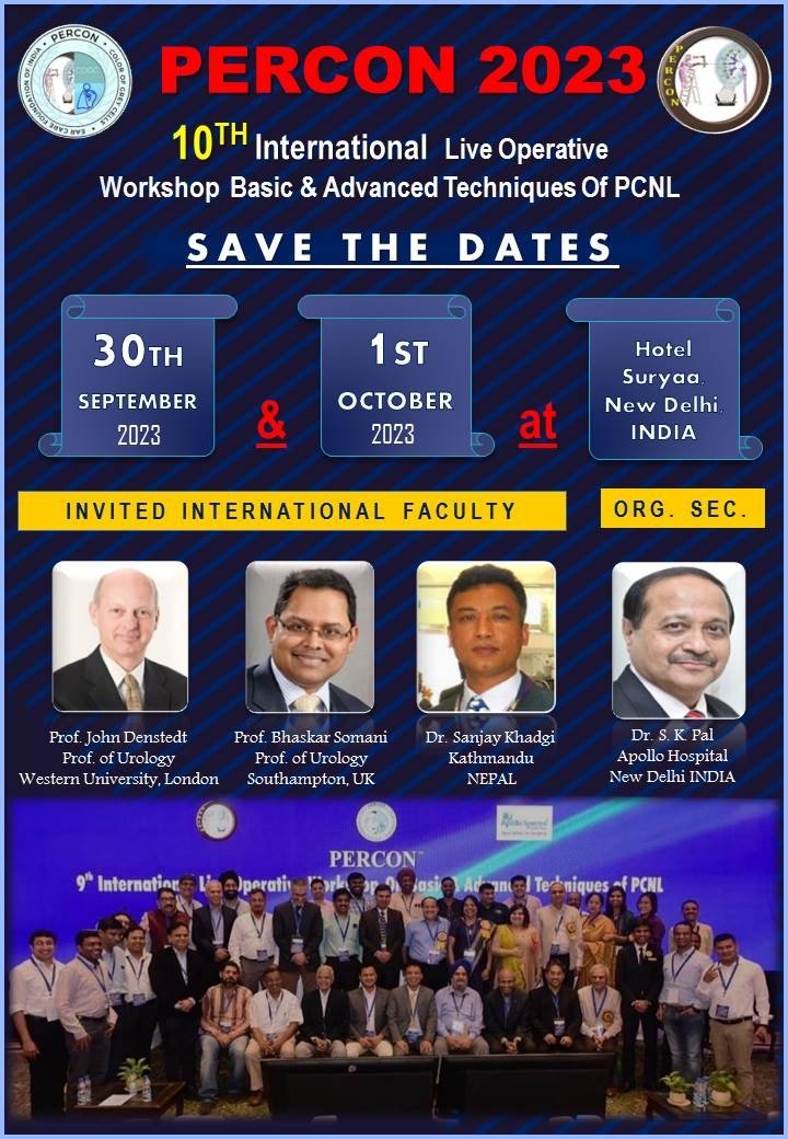 10th International Live Operative Workshop Basic and Advanced Techniques of PCNL on 30th September and 1st October 2023 at Hotel Suryaa, New Delhi, INDIA