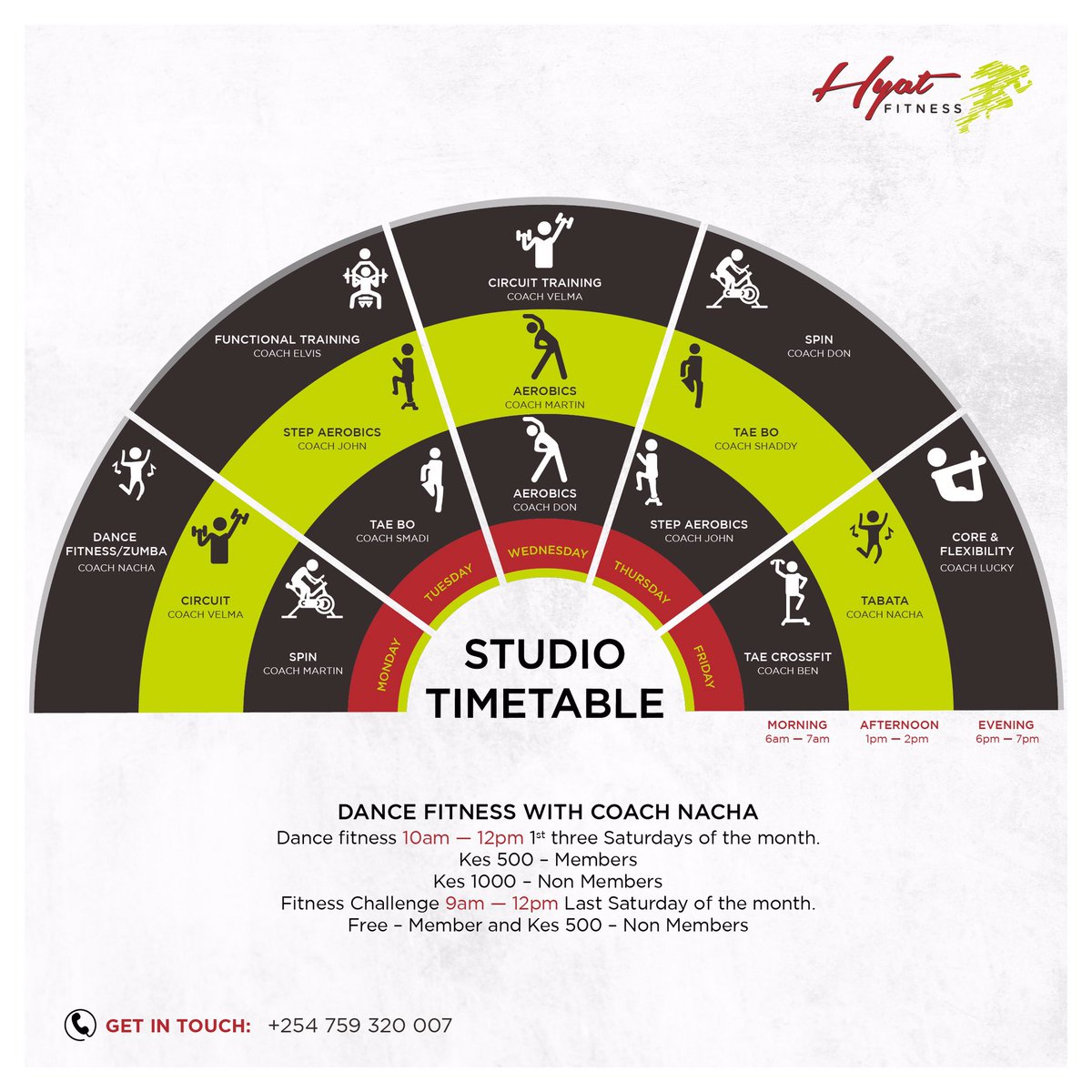 Don't forget that we have lunch time group classes for those who are not early birds or evening people.

#hyatfitness #hyatfitnesscentre #hyatfitnesschallenge #hyatfitnesskenya #studio #studioaerobic #aerobicsclass #aerobicgymnastics #taebo #spinning #circuittraining #yoga