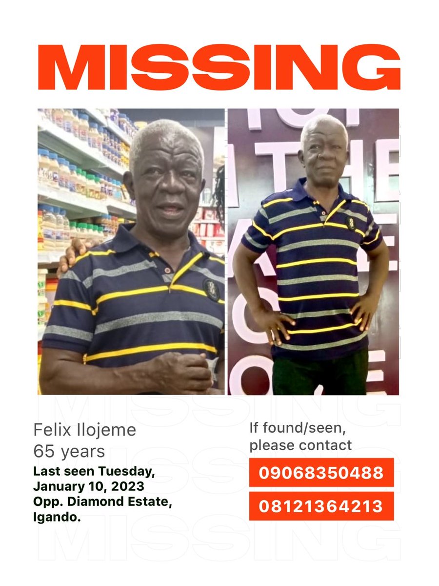 CynthiaIlojeme's tweet photo. Updated last seen

Please help me retweet, share and pray till he is found https://t.co/irg1zxl4Mt