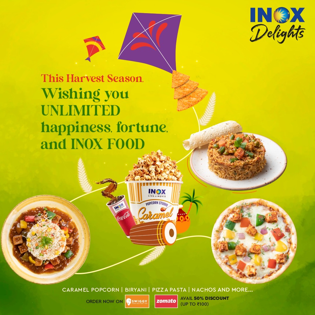 INOXMovies's tweet photo. This harvest season, treat yourself with a wide-range of #INOX delicacies. From Biryani to Pizza, enjoy the festive weekend with these mouth-watering servings from INOX! Order now on @zomato and @Swiggy๐.
#Festivals #HarvestSeason #INOX #INOXFood #LiveTheMovie https://t.co/DZ6Sii0mOY