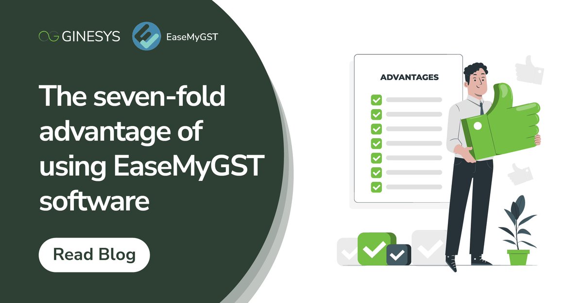 Ginesys's tweet photo. E-filling GST returns is a time-consuming & laborious task. You have to manually review every invoice. #EaseMyGST from #GinesysOne, lets you file your #GST returns effortlessly & integrate with your #ERP.
Read Blog: https://t.co/dbMWTyhohu https://t.co/KT7VdEVjpz