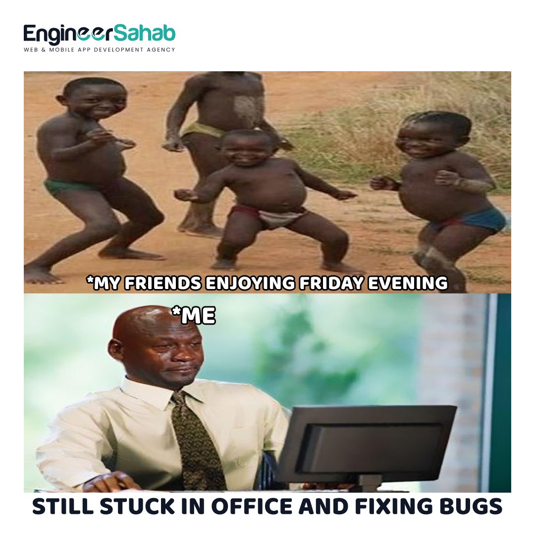 engineersahab_'s tweet photo. Our weekend is yet to come, but at least we have memes to cope with it. 

Happy weekend! 
Find us at- https://t.co/puBJKC3NxT

#engineersahab #debugging #code #bugs #programming #developer #software #computer #techie #programmer #coding #tech #problemSolving #technology #software https://t.co/nbtr807lOw