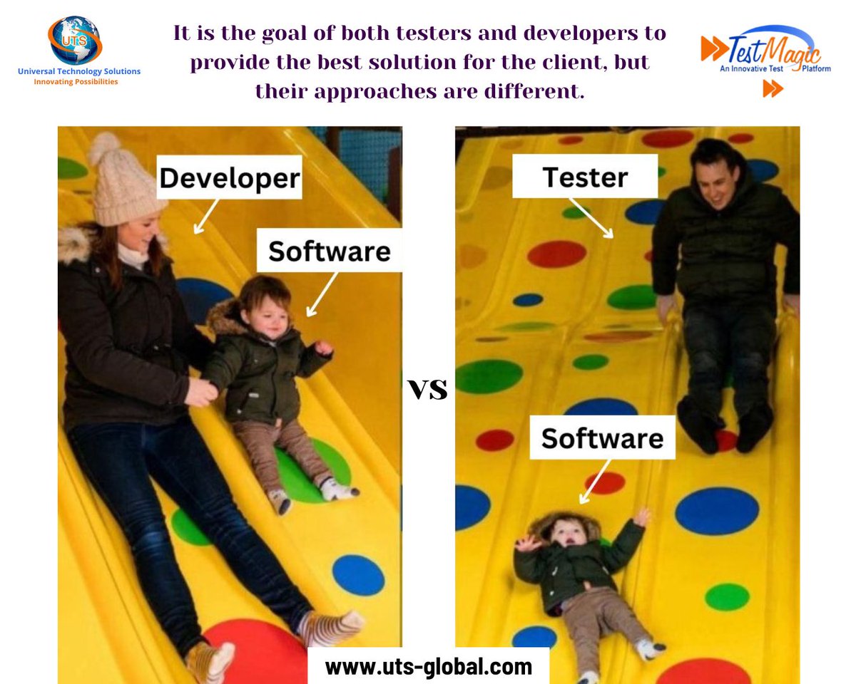 UniversalTech17's tweet image. #developervstester
Accelerate your quality process with TestMagic™ an AI/ML-based End-to-End Scriptless Test Automation Platform.
- uts-global.com
#testervsdeveloper #softwaretestingmemes #testingmemes #scriptlesstestingmemes #softwaretestingcompany #testmagic #uts