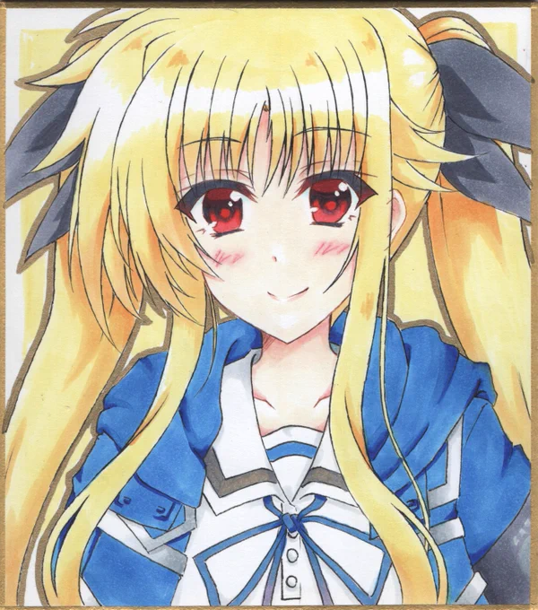 今年、ミニ色紙での初描きはインフィニティソウルズ衣装のフェイトちゃんです(≧◇≦)今年もいっぱい色紙描いていきます٩( ''ω'' )و 