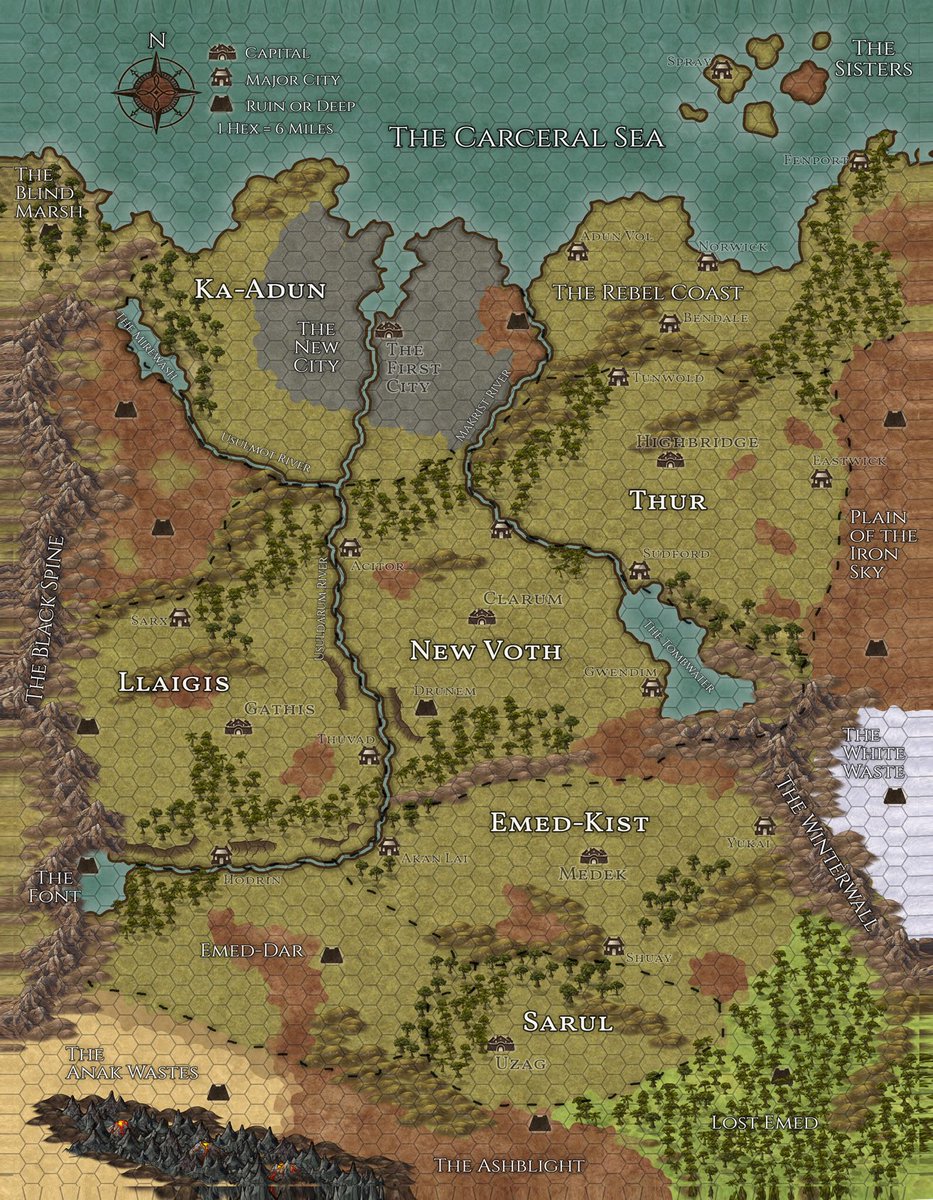DaddyWarpig's tweet photo. This map, from โWorlds Without Numberโ, is a spectacular example of hexmapery.
Gorgeous.
#DnD #WorldsWithoutNumber #OpenDnD https://t.co/zdTw3Mmr4F