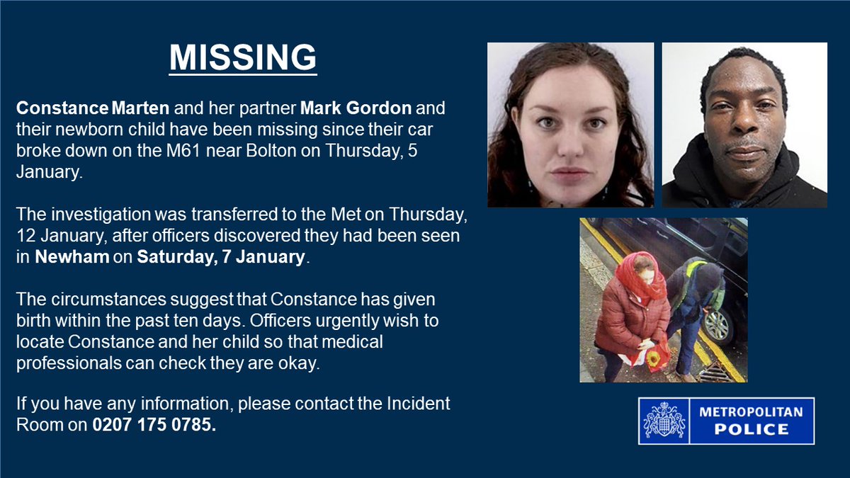 Please #SHARE | Appeal to find couple and newborn child who have been spotted in #Newham.

☎️ the incident room with info - 0207 175 0785

news.met.police.uk/news/appeal-to…