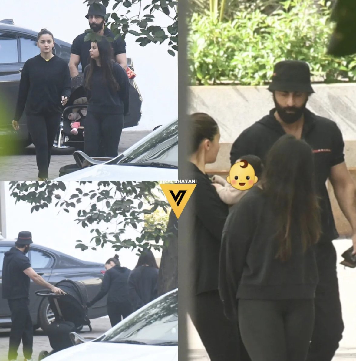 So cute. Day out with baby Raha, the paparazzi have hid the face as requested . And it's a new stroller by Stokke !