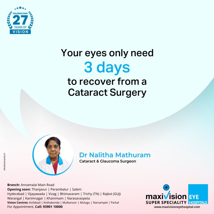 boopathy2790's tweet photo. People who have undergone cataract surgery must take utmost care of their eyes. It is always good to opt for eyewear.
hello 7092955500

Book an appointment- https://t.co/Gtok401I4Q

#Maxivision #MaxivisionEyeHospitalTrichy #Eyecare #Technology #Advanced  #CataractSurgery https://t.co/gMDx71VbFq