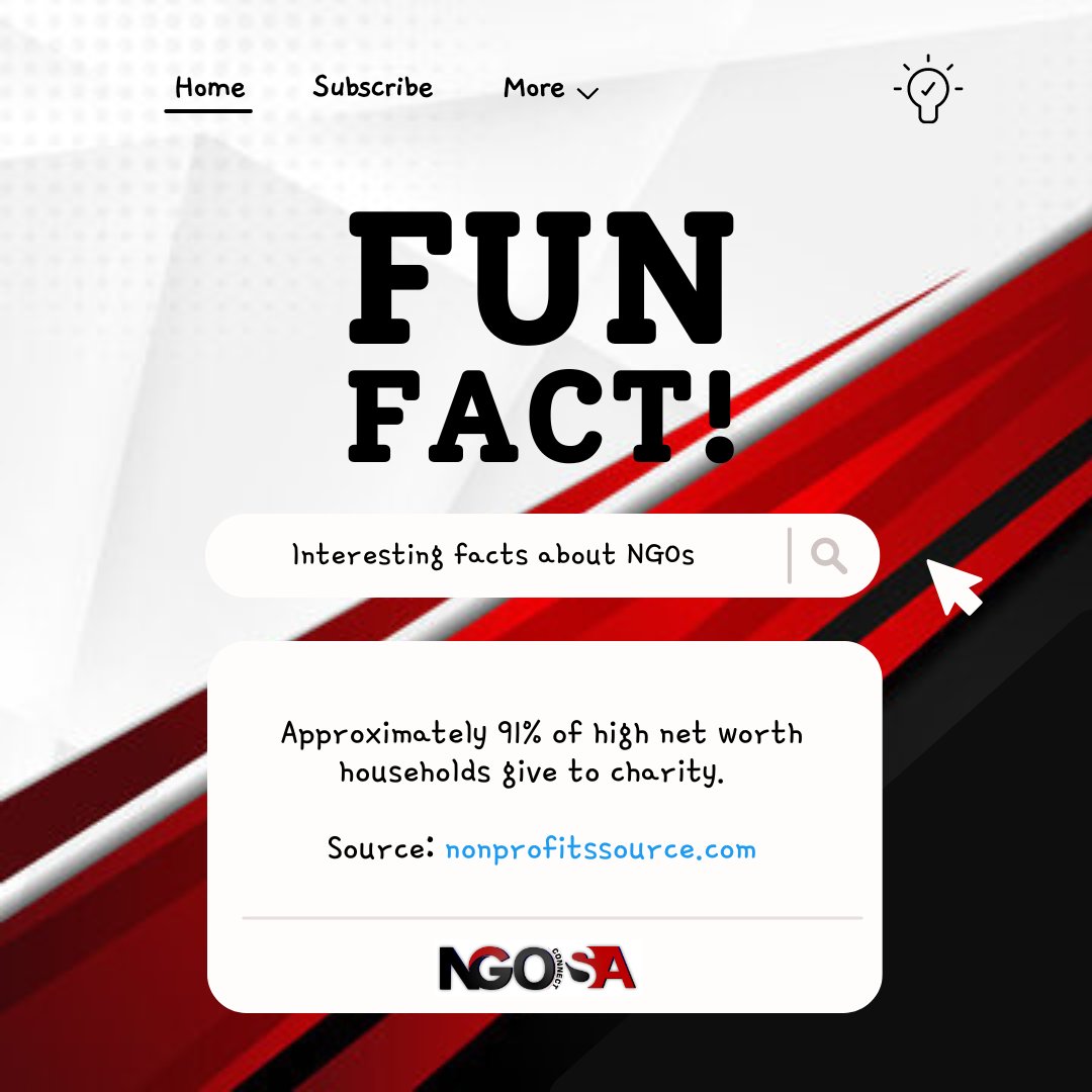 NGOConnectSA's tweet photo. High-net-worth philanthropy is a key driver of social change and a great way for high-net-worth households to shed light on their values, commit to a mission and work collaboratively across generations to build and protect their legacies.
#NGO #facts #NGOfacts https://t.co/y7B5SBp1mH